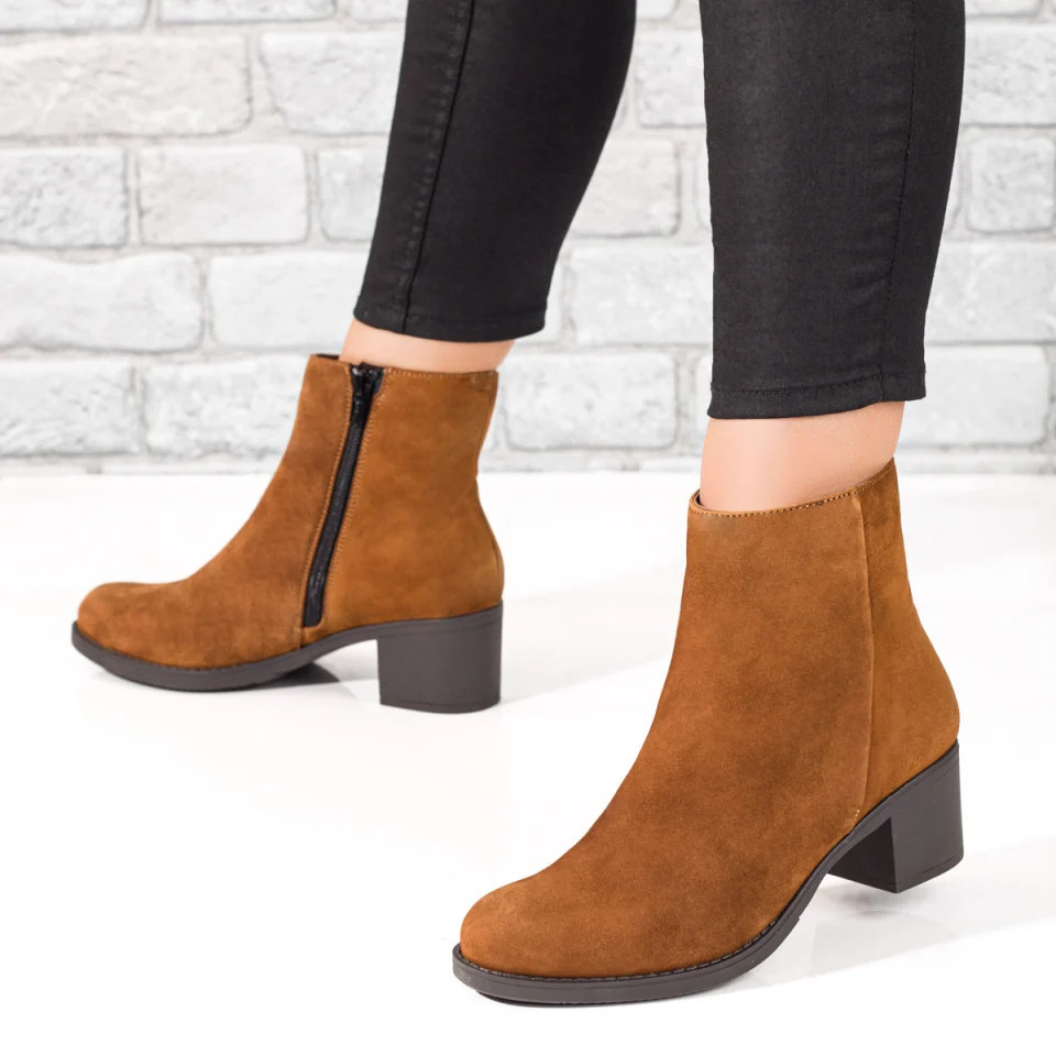 Botine Dama Maro Suede Cu Toc Gros Din Piele Naturala ZLZ06258 Elaza