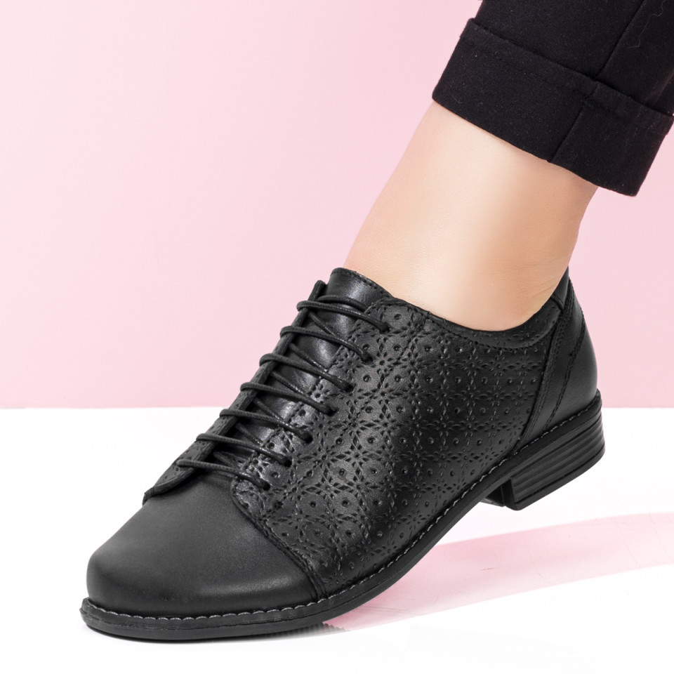 Pantofi Casual Dama Cu Perforatii Negri Din Piele Naturala Mod Modlet