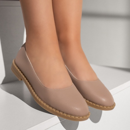 Balerini si Mocasini Dama, Balerini dama cu talpa joasa bej inchis ZLZ03589, elaza.ro