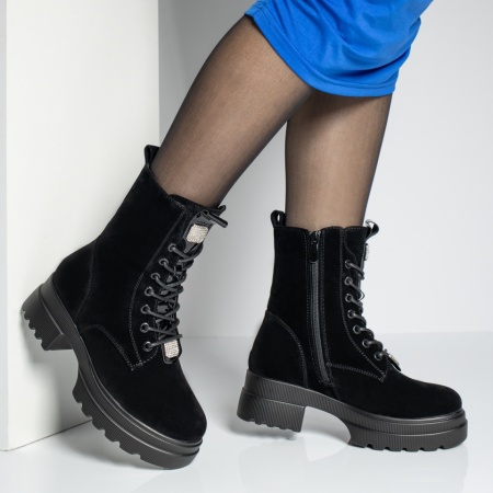 Bocanci dama cu fermoar si strasuri negru suede ZLZ12621, 2, elaza.ro