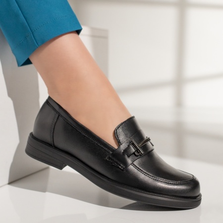 Pantofi casual dama, Pantofi casual dama cu accesoriu metalic negri din Piele naturala ZLZ13137, elaza.ro