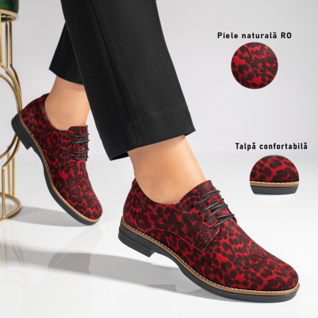 Pantofi casual dama, Pantofi casual dama cu imprimeu negru cu rosu din Piele naturala ZLZ10892, elaza.ro
