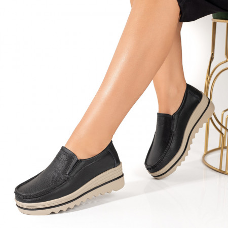 Pantofi casual dama, Pantofi casual dama cu platforma negri din Piele naturala ZLZ10093, elaza.ro