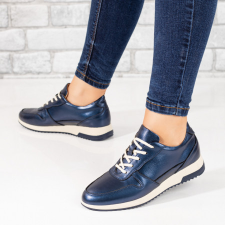 Pantofi casual dama, Pantofi casual dama cu siret albastru inchis din Piele naturala ZLZ10116, elaza.ro