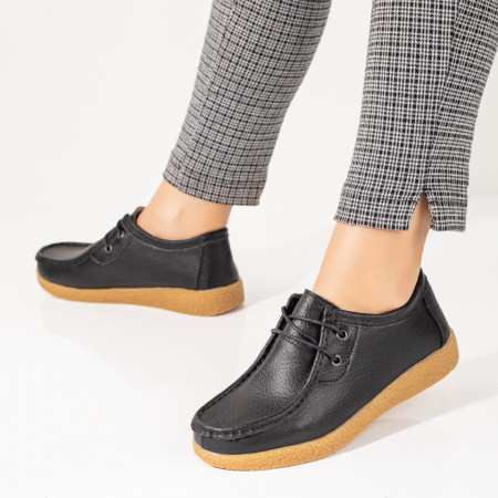 Pantofi casual dama, Pantofi casual dama negri cu siret din Piele naturala ZLZ03850, elaza.ro