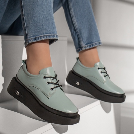 Pantofi casual dama verde deschis din Piele naturala ZLZ10461, 2, elaza.ro