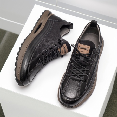 Reduceri Incaltaminte Barbati, Pantofi sport barbati cu siret elastic negri din Piele naturala ZLZ11958, elaza.ro