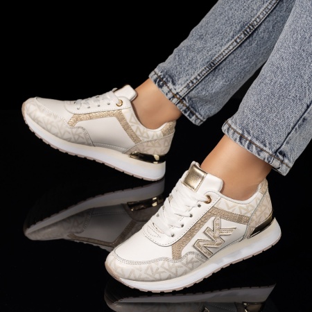 REDUCERI INCALTAMINTE, Pantofi sport dama albi cu auriu ZLZ09926, elaza.ro
