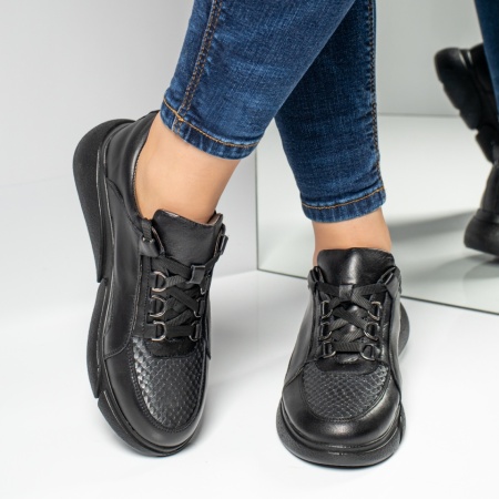 Pantofi sport dama cu talpa groasa negri din Piele naturala ZLZ06410, 2, elaza.ro