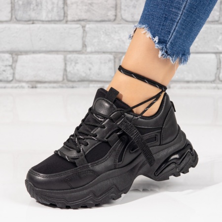 REDUCERI INCALTAMINTE, Pantofi sport dama negri cu strasuri atasate ZLZ10438, elaza.ro