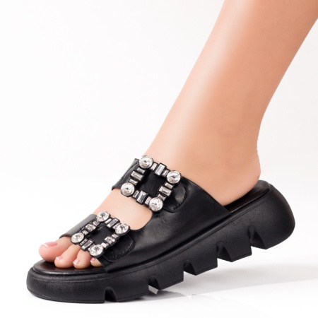Papuci casual dama, Papuci dama cu talpa groasa si catarame negri ZLZ09175, elaza.ro