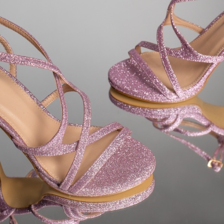 Sandale cu toc subtire dama roz glitter ZLZ08846, 2, elaza.ro