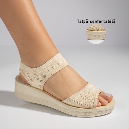 Sandale dama, Sandale dama cu platforma din material textil bej ZLZ11521, elaza.ro