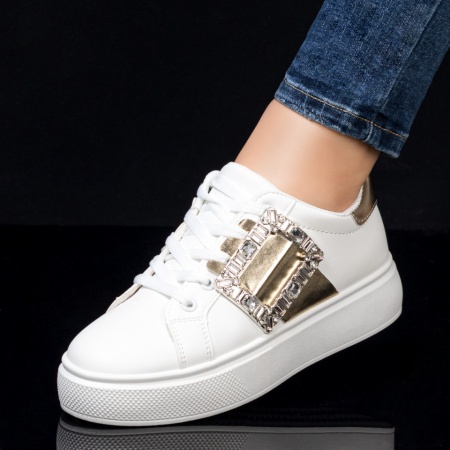 Tenisi dama albi cu accesoriu decorativ ZLZ08108, 1, elaza.ro