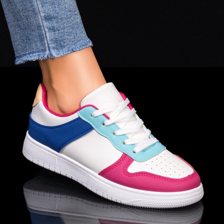 Pantofi sport dama, Tenisi dama albi cu roz inchis ZLZ03446, elaza.ro