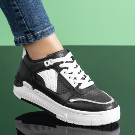 Pantofi sport dama, Tenisi dama cu siret negri cu alb ZLZ08644, elaza.ro