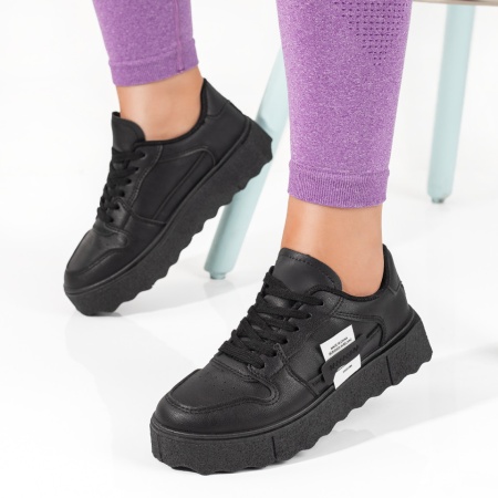 Pantofi sport dama, Tenisi dama cu talpa groasa negri cu alb ZLZ03267, elaza.ro