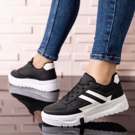 Pantofi sport dama, Tenisi dama cu talpa groasa negri cu alb ZLZ09713, elaza.ro