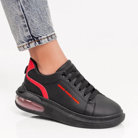 Pantofi sport dama, Tenisi dama negri cu rosu si talpa groasa ZLZ05938, elaza.ro