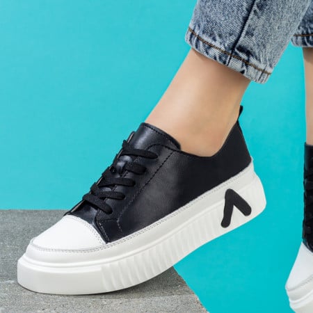 Pantofi sport dama, Tenisi dama negri cu siret din Piele naturala ZLZ06204, elaza.ro