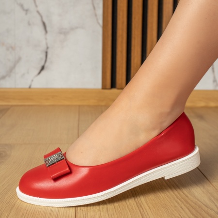 Balerini si Mocasini Dama, Balerini dama cu accesoriu metalic rosii ZLZ11013, elaza.ro