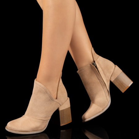 Botine dama, Botine dama cu toc gros si fermoar khaki suede ZLZ10380, elaza.ro