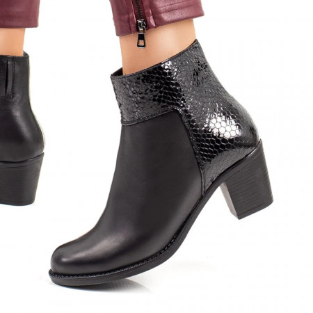 Botine dama, Botine negre dama cu toc gros din Piele naturala ZLZ05646, elaza.ro