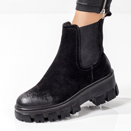Ghete dama cu talpa groasa negru suede din Piele naturala ZLZ05383