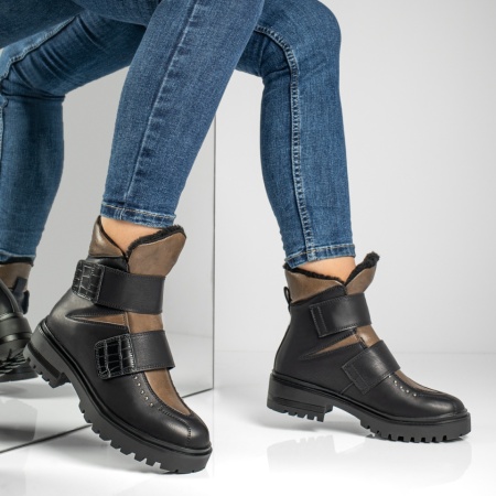 Ghete dama cu talpa groasa si inchidere cu scai negru cu khaki ZLZ02566, 2, elaza.ro