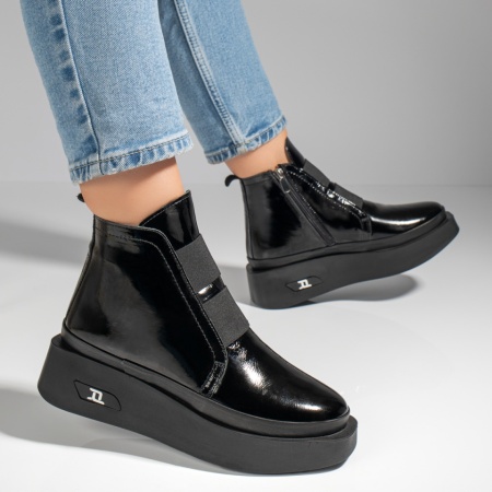 Ghete dama negre cu aspect lucios din Piele Naturala ZLZ12576, 2, elaza.ro