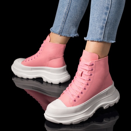 Ghete sport dama, Ghete dama sport cu siret si talpa groasa roz ZLZ09763, elaza.ro