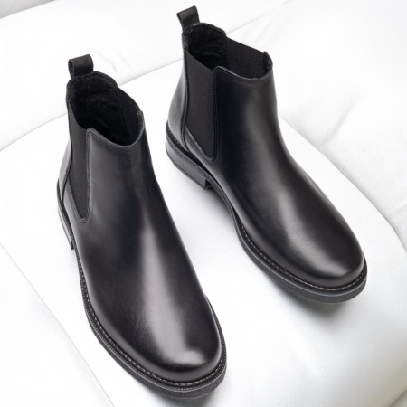 Ghete negre barbati din Piele naturala cu insertii de material elastic ZLZ07476, 2, elaza.ro