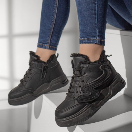 Ghete sport dama, Ghete sport dama cu siret si fermoar negre ZLZ10858, elaza.ro