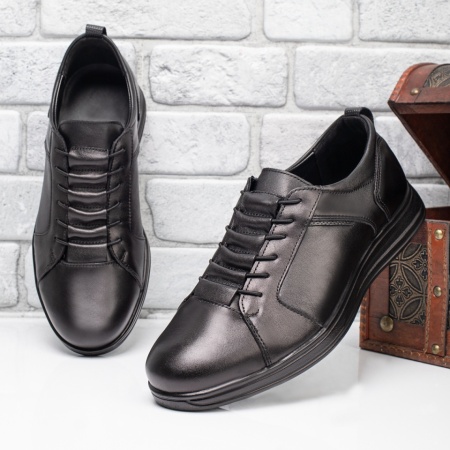 Pantofi casual barbati cu siret elastic negri din Piele naturala ZLZ13001, 2, elaza.ro