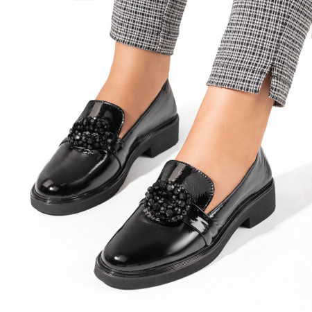 Pantofi dama, Pantofi casual dama cu accesoriu decorativ negri din Piele naturala ZLZ09917, elaza.ro