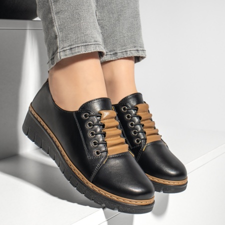 Pantofi dama casual, Pantofi casual dama cu platforma negru cu khaki ZLZ033818, elaza.ro