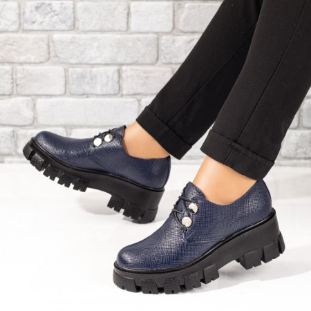 Pantofi casual dama, Pantofi casual dama cu talpa groasa albastri din Piele naturala ZLZ09918, elaza.ro
