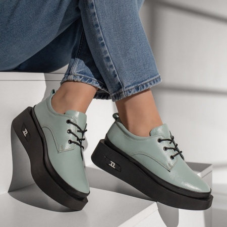 Pantofi casual dama verde deschis din Piele naturala ZLZ10461, 3, elaza.ro