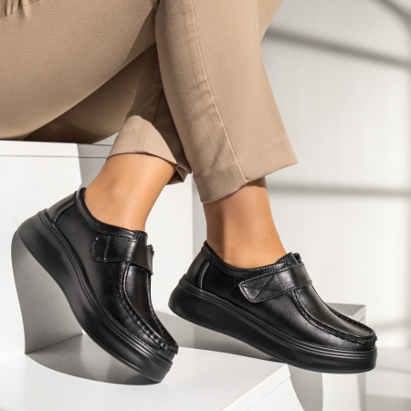 Pantofi dama casual cu talpa groasa negri din Piele naturala ZLZ13974, 2, elaza.ro