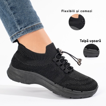 REDUCERI INCALTAMINTE, Pantofi sport dama cu siret elastic negri ZLZ11170, elaza.ro
