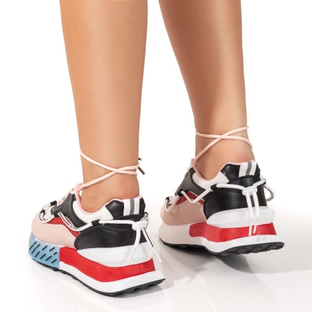 Pantofi sport dama cu siret si talpa groasa negri cu alb si rosu ZLZ09912, 2, elaza.ro