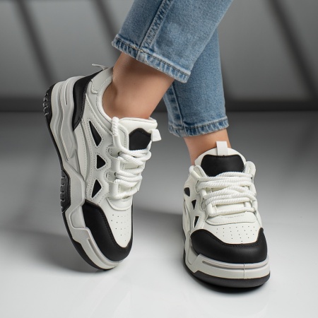 Pantofi sport dama cu talpa groasa alb cu negru ZLZ11741, 2, elaza.ro