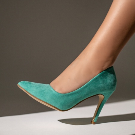 Pantofi Stiletto verzi suede dama cu toc subtire ZLZ06497, 2, elaza.ro