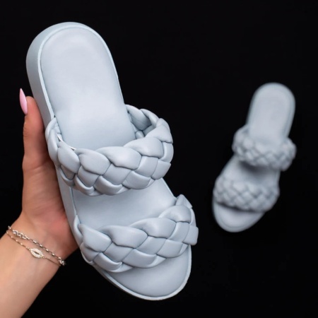 Papuci casual dama, Papuci dama albastri cu talpa groasa din piele ecologica ZLZ08661, elaza.ro