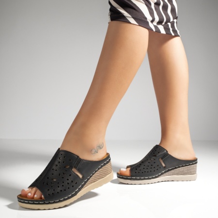 Papuci casual dama, Papuci dama cu platforma negri ZLZ11514, elaza.ro