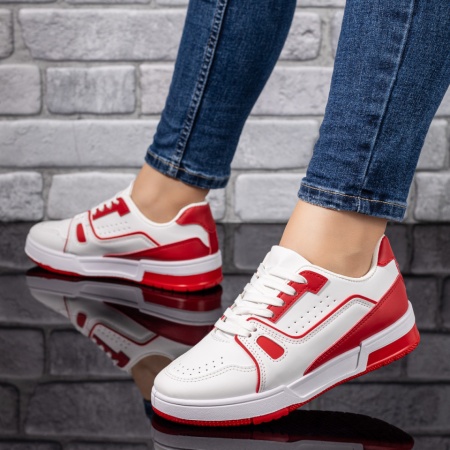 Pantofi sport dama, Tenisi dama albi cu rosu ZLZ09717, elaza.ro
