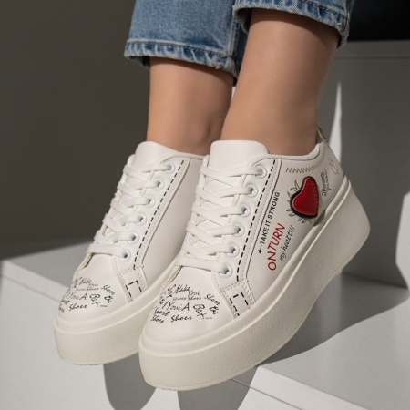 Pantofi sport dama, Tenisi dama cu talpa groasa albi ZLZ12957, elaza.ro
