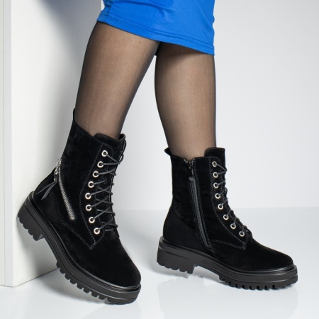 Bocanci dama cu siret negru suede ZLZ12622, 2, elaza.ro