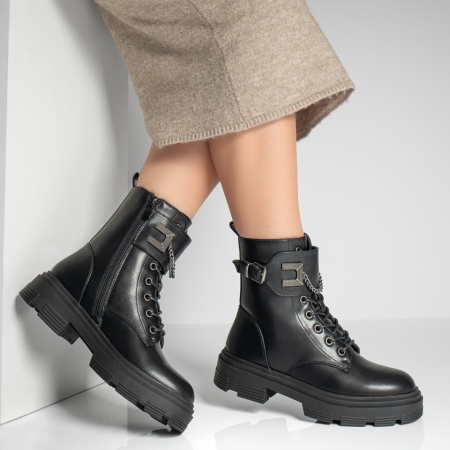 Ghete fara toc, Ghete dama cu accesoriu decorativ negre ZLZ12831, elaza.ro