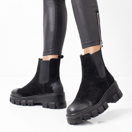Ghete dama cu talpa groasa negru suede din Piele naturala ZLZ05383, 2, elaza.ro